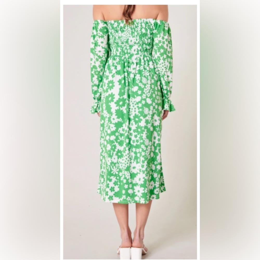 Sugarlips Kennedy Floral Denni Smocked Midi Dress Small Green Sleeves Retro - Picture 8 of 8